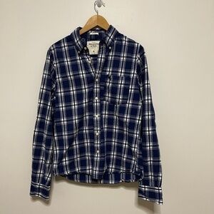 Abercrombie & Fitch Men’s Button Down Long Sleeve Shirt XL Muscle Blue/White